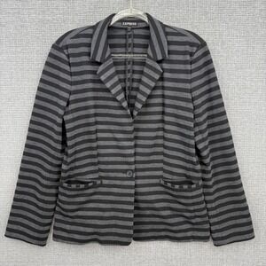 EXPRESS Women's Striped Blazer Jacket Sz L Black Grey Single Button Pocket Prep